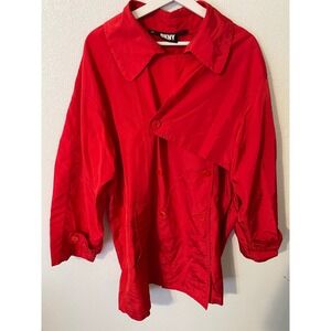 DKNY‎ Red Nylon Lightweight Trench Coat Jacket Womens M